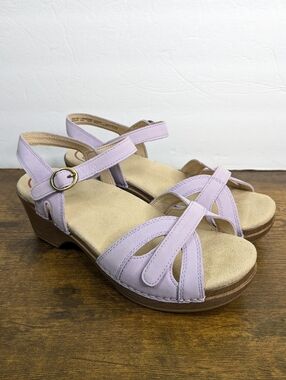 Dansko Lilac Leather Strappy Sandal Wedges
